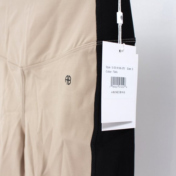 Anine Bing Sport Blake Biker Shorts Neutral Tan Black Side Racing Stripes S NEW - Picture 3 of 8